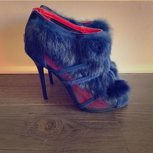 Blue Charles Jourdan Rabbit Fur Sandals